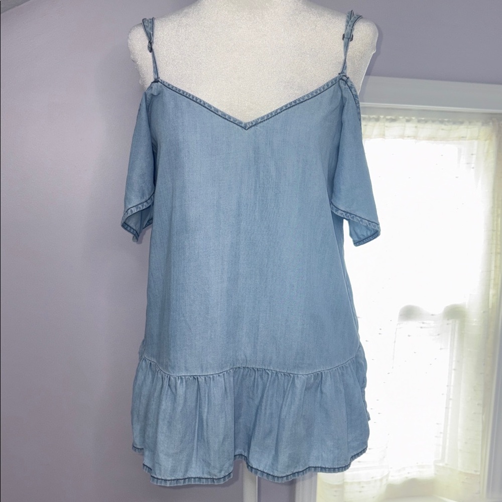 PAIGE Mitzi Hayette Light Blue Tencel Drop Sleeve Top Size S